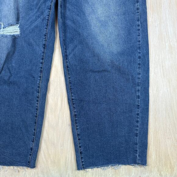 Eloquii Distressed High Rise Relaxed Straight Leg Casual Blue Denim Jeans 22 - Picture 3 of 16